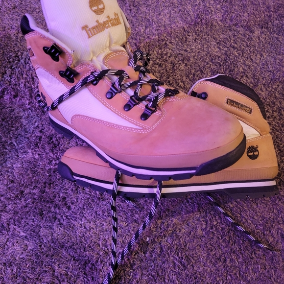 Men's size 13 timberland euro hikers tan creme and black Like new - Picture 2 of 5